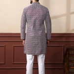 Men’s Printed Silk Blend Kurta with Mandarin Collar