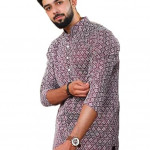 Men’s Printed Silk Blend Kurta with Mandarin Collar