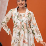 Pure Cotton Cream Regular top with Floral Print