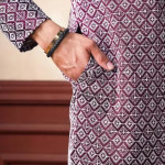 Men’s Printed Silk Blend Kurta with Mandarin Collar