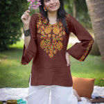 Women's Light Rayon Yoke Embroidery Straight Short Kurti