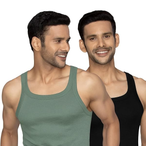 Men's Cotton Ribbed Regular Fit Solid Square Neck Vest