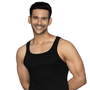 Men's Cotton Ribbed Regular Fit Solid Square Neck Vest