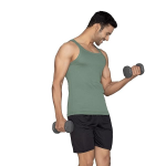 Men's Cotton Ribbed Regular Fit Solid Square Neck Vest